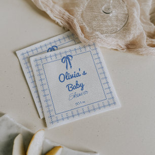 Met de Hand Getekende Blauwe Gingham Strik Jongens Servet