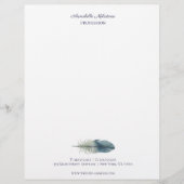 Met de hand getekende blauwe grijze waterverf veer briefhoofd ontwerp (Voorkant)