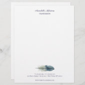 Met de hand getekende blauwe grijze waterverf veer briefhoofd ontwerp (Voorkant / Achterkant)