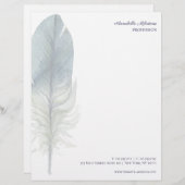 Met de hand getekende blauwe grijze waterverf veer gepersonaliseerd briefhoofd (Voorkant / Achterkant)