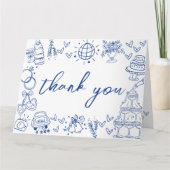 Met de hand getekende blauwe grillige bruidsdouche bedankkaart (Voorkant)