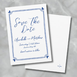 Met de Hand Getekende Blauwe Huwelijk Save The Date