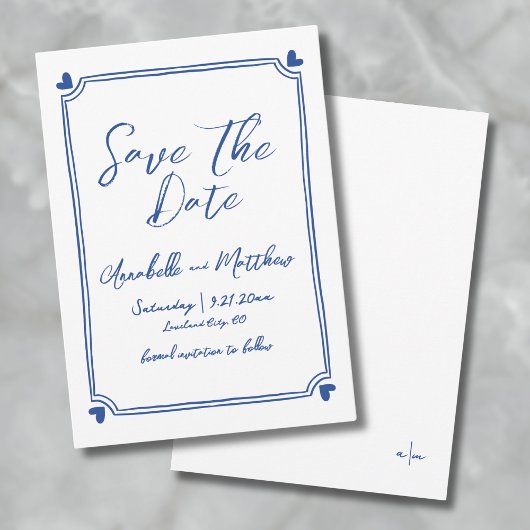Met de Hand Getekende Blauwe Huwelijk Save The Date