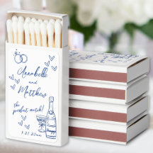 Met de hand getekende blauwe huwelijksmatchbook fa