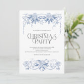 Met de hand getekende blauwe kerst uitnodiging (Staand voorkant)