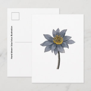 Met de hand getekende blauwe lotusillustratie briefkaart