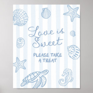 Met de Hand Getekende Blauwe Love is Sweet Feestbo Poster