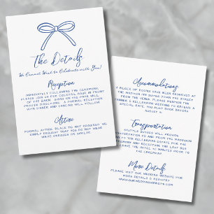 Met de Hand Getekende Blauwe Trouwdetails Informatiekaartje