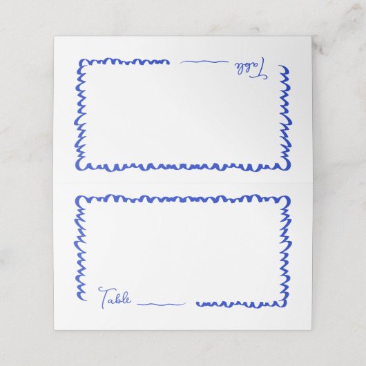 Met de Hand Getekende Blauwe Trouwtafel met Fantas Plaatskaartje (Buitenkant ongevouwen)