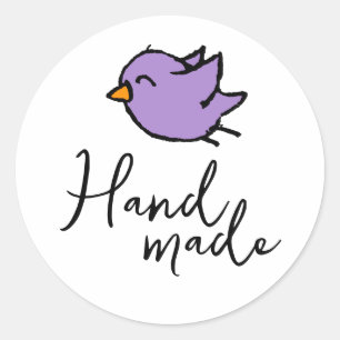 Met de hand getekende blauwe vogel Handgeschreven Ronde Sticker
