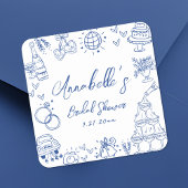 Met de Hand Getekende Blauwe Whimsical Bruidsdouch Vierkante Sticker