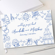 Met de Hand Getekende Blauwe Whimsical Bruiloft
