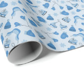 Met de hand getekende blauwe winterpatroon wikkelp cadeaupapier (Rol Hoek)