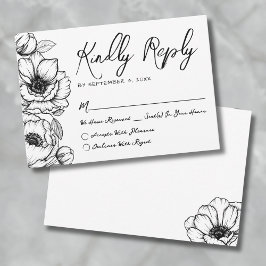 Met de Hand Getekende Bloem Bruiloft RSVP Kaartje