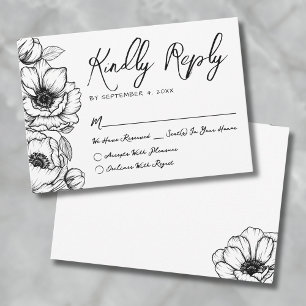 Met de Hand Getekende Bloem Bruiloft RSVP Kaartje