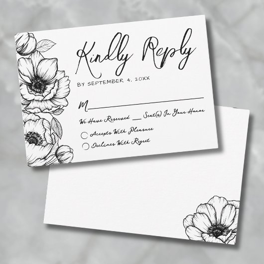 Met de Hand Getekende Bloem Bruiloft RSVP Kaartje