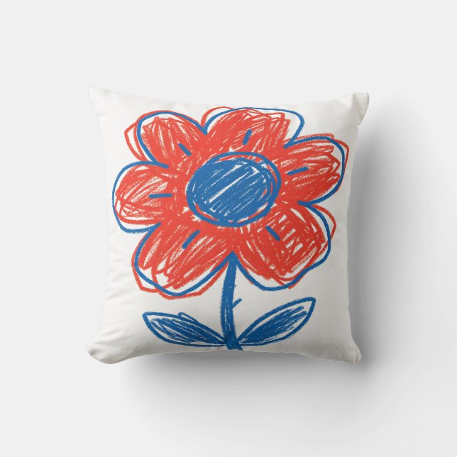 Met de Hand Getekende Bloem Kussen (Voorkant)