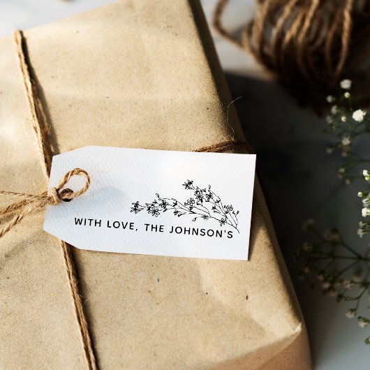 Met de hand getekende bloem met liefdesfamilienaam rubberstempel