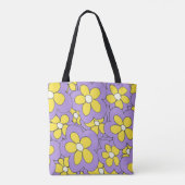 Met de hand getekende bloem print geel paars tote bag (Achterkant)