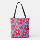 Met de hand getekende bloem print rood paars tote bag (Achterkant)