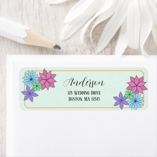 Met de hand getekende bloem retouradresstickers etiket (Insitu)