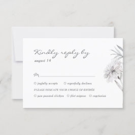 Met de hand getekende bloem Zwart-wit bruiloft RSV RSVP Kaartje