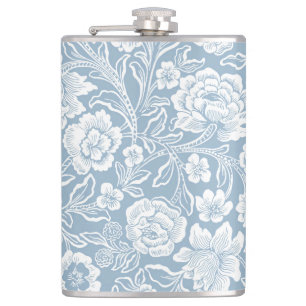 Met de hand getekende bloemen, blauw grijs wit bot heupfles