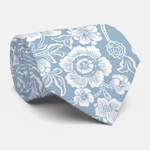 Met de hand getekende bloemen, blauw grijs wit bot stropdas