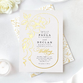 Met de hand getekende bloemen Elegante Witte Bruil Folie Uitnodiging