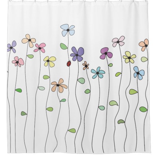 Met de hand getekende bloemen en Ladybug Shower Cu Douchegordijn (Voorkant)