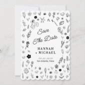 Met de Hand Getekende Bloemen Huwelijk Save The Date (Voorkant)