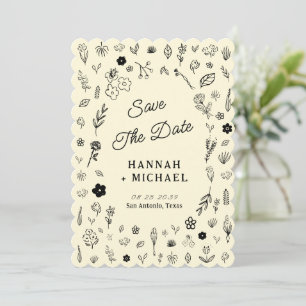 Met de Hand Getekende Bloemen Huwelijks Sketch Save The Date