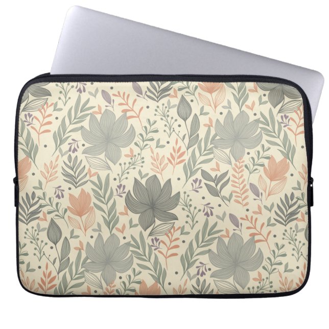 Met de Hand Getekende Bloemen Laptop Sleeve (Voorkant)