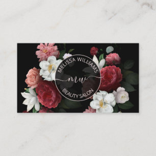 Met de hand getekende bloemen logo zwart visitekaartje