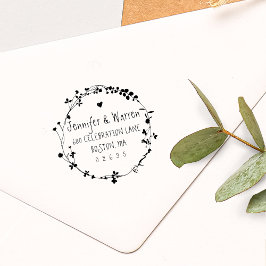 Met de hand getekende bloemenkrans retouradres rubberstempel