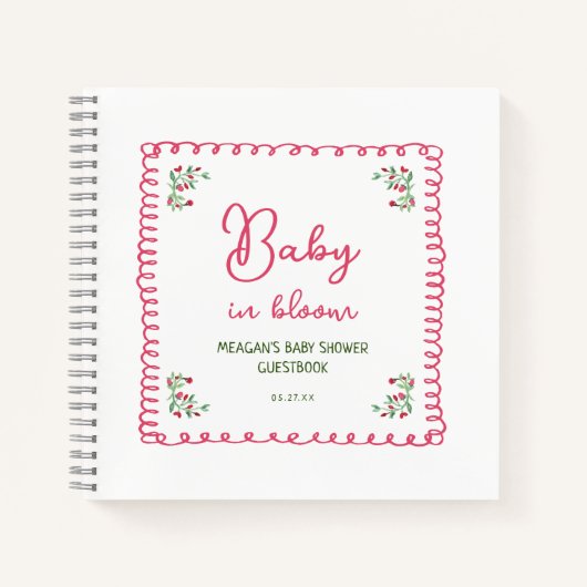 Met de Hand Getekende Bloemige Baby in Bloom Baby  Notitieboek (Voorkant)