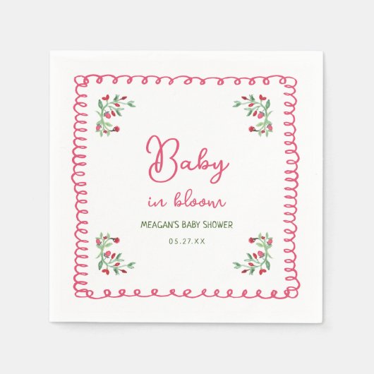 Met de Hand Getekende Bloemige Baby in Bloom Baby  Servet (Voorkant)