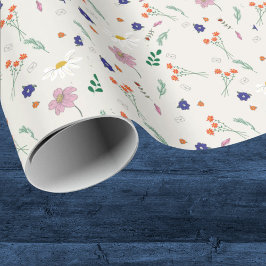 Met de Hand Getekende Bloemige Fantasie Bloemen Br Cadeaupapier