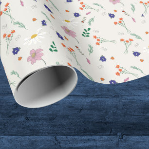 Met de Hand Getekende Bloemige Fantasie Bloemen Br Cadeaupapier