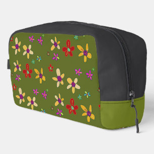 Met de hand getekende bloemkunst op zwartgroen toilettasje