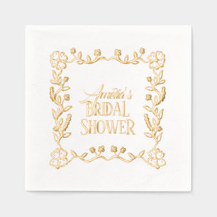 Met de hand getekende bloemrijke bruids-showerlijs folie servetten