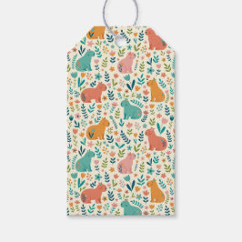 Met de hand getekende bloemrijke capybara-cadeaubo cadeaulabel