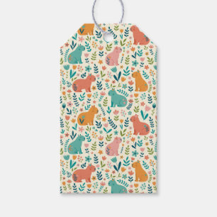 Met de hand getekende bloemrijke capybara-cadeaubo cadeaulabel