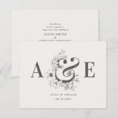 Met de hand getekende bloemrijke elegante trouwkaa aankondiging (Voorkant / Achterkant)