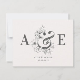 Met de hand getekende bloemrijke elegante trouwkaa aankondiging