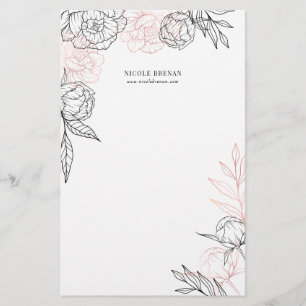 Met de hand getekende bloemrijke whimische geperso briefpapier