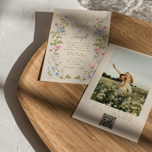 Met de Hand Getekende Bloemrijke Zomer Foto QR Cod Kaart