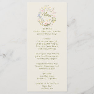 Met de hand getekende bloemrijke zomerse trouwmenu menu