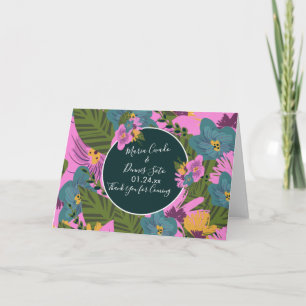 Met de Hand Getekende Bloemstukken Trouw Bold Roze Kaart