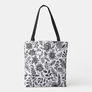 Met de hand getekende boho bloemmotieven met paisl tote bag